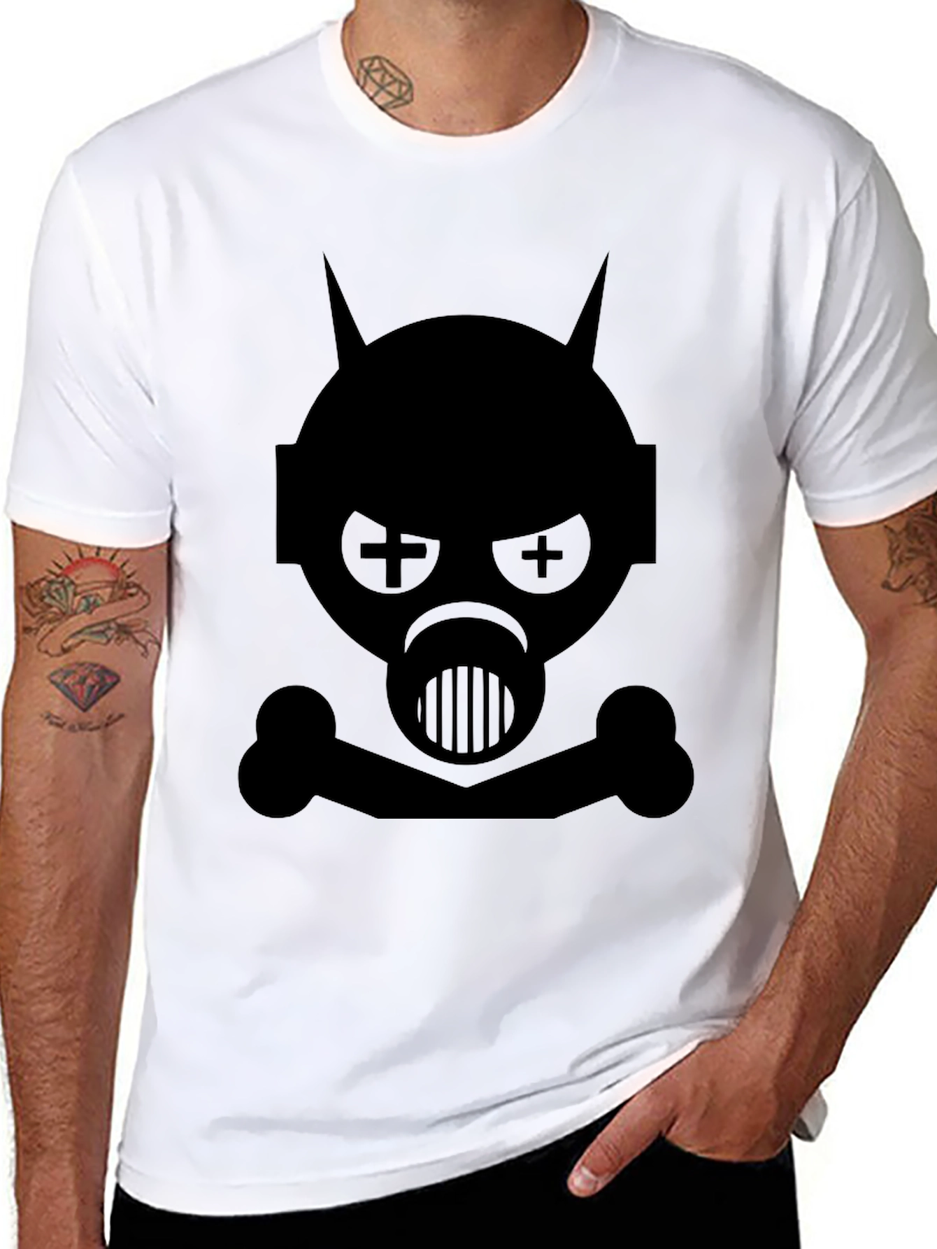 Edgy Gas Mask Skull Graphic Tee - Black