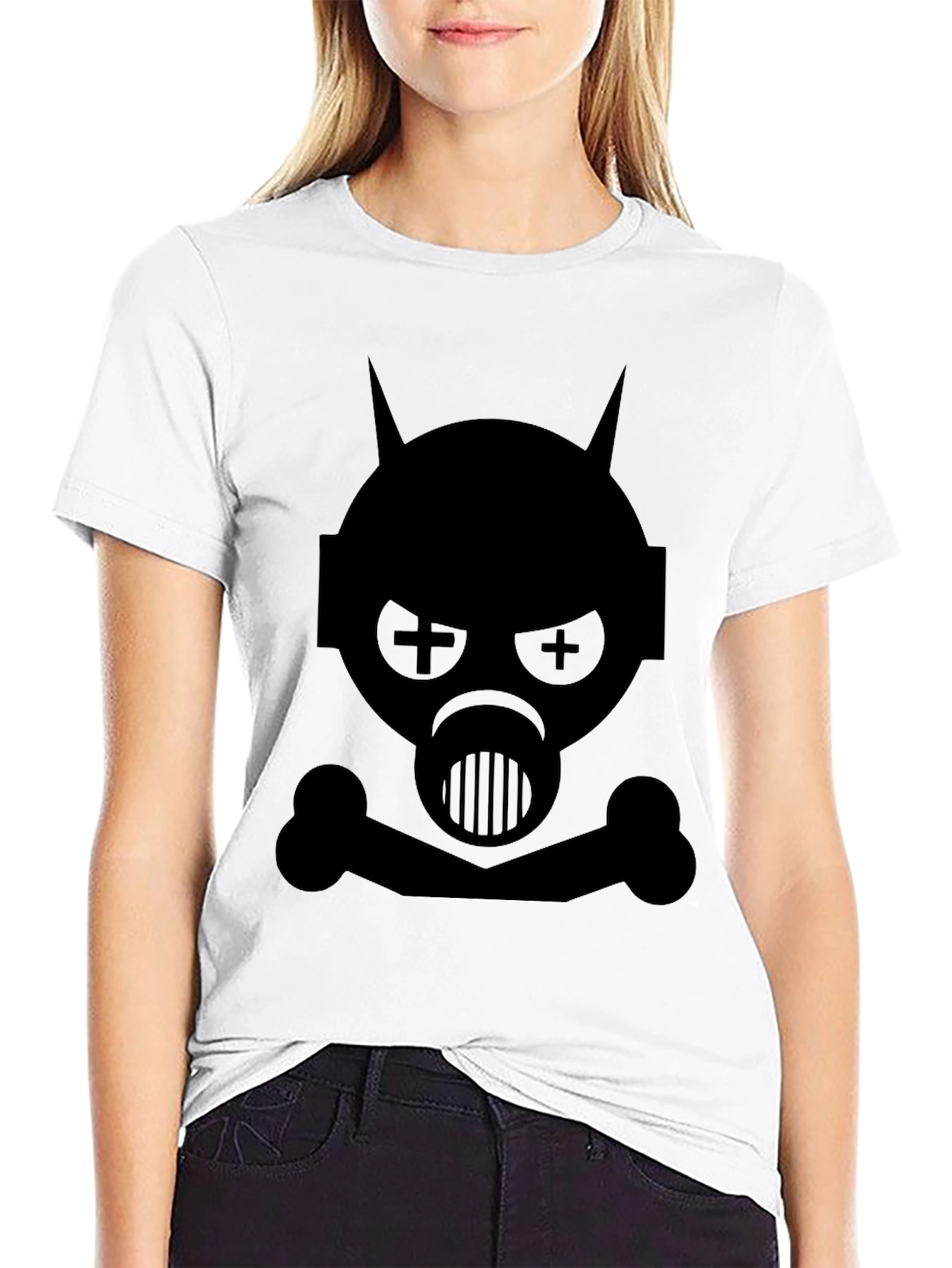 Edgy Gas Mask Skull Graphic Tee - Black