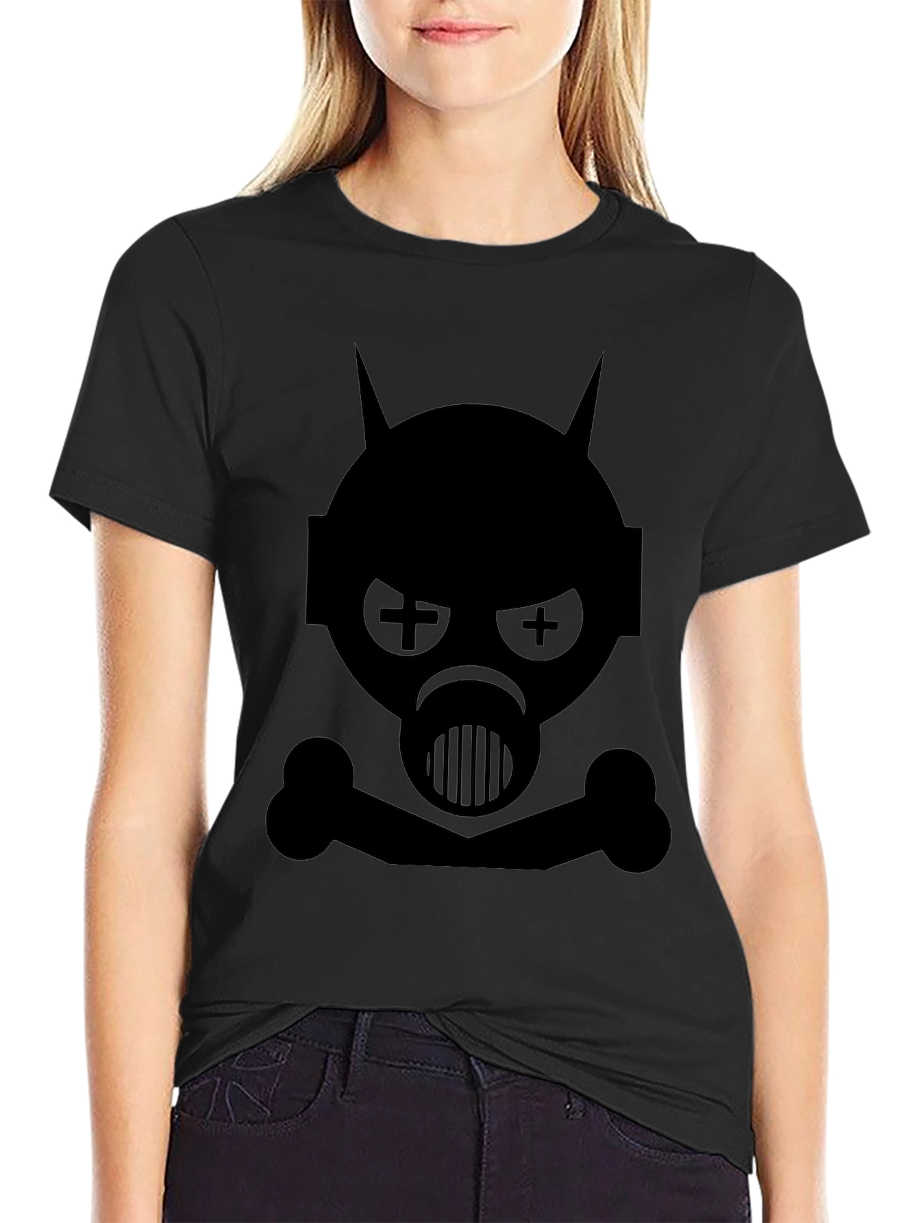 Edgy Gas Mask Skull Graphic Tee - Black