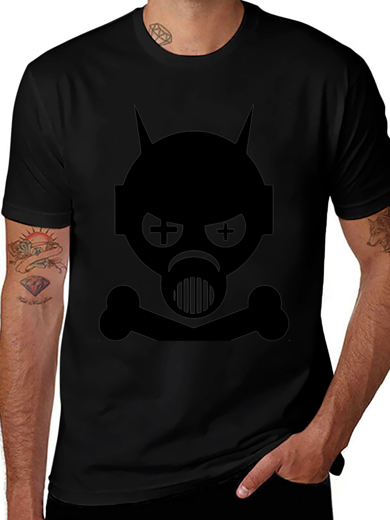 Edgy Gas Mask Skull Graphic Tee - Black