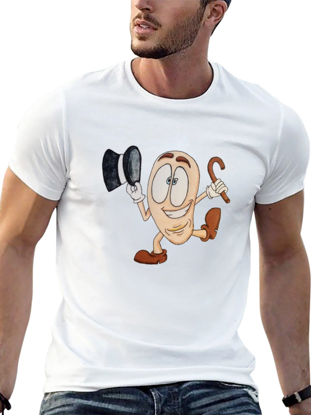 Cartoon Bean Character Black T-Shirt