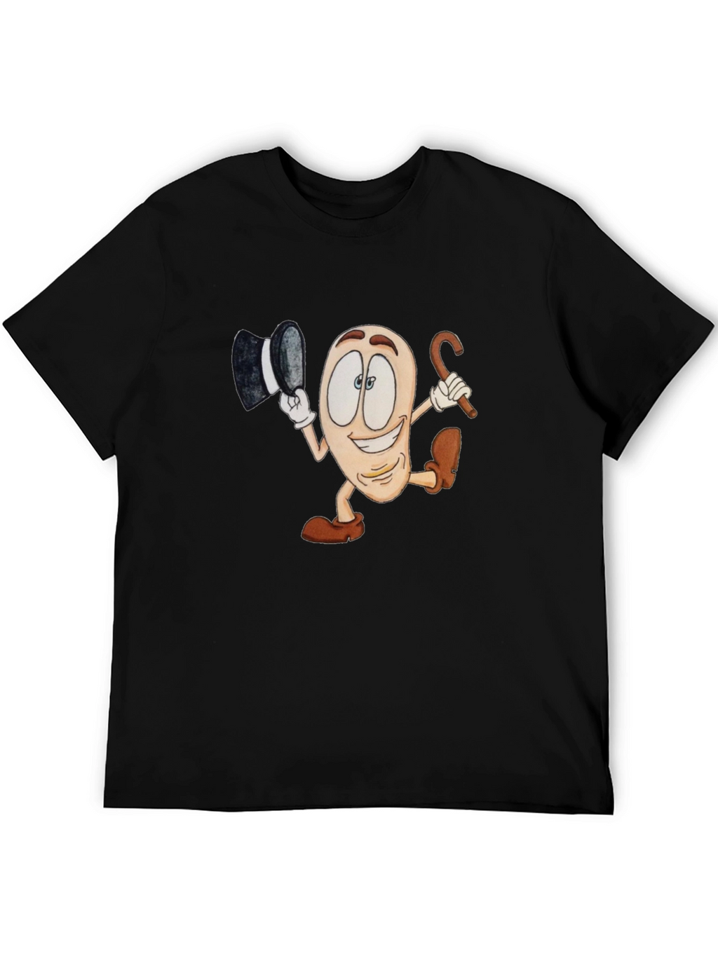 Cartoon Bean Character Black T-Shirt