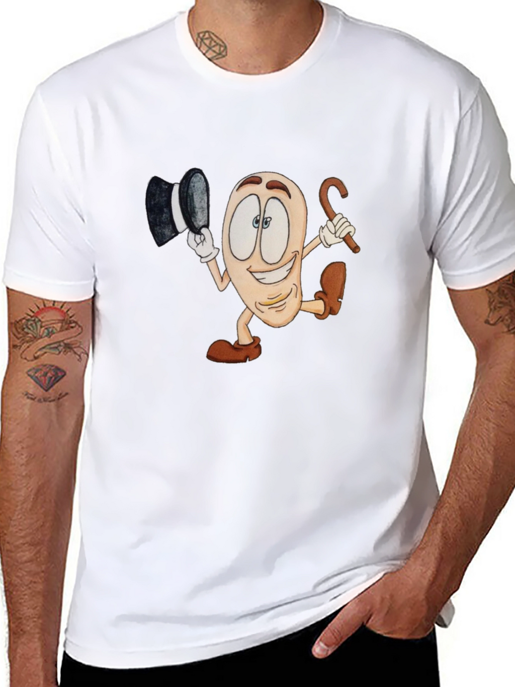 Cartoon Bean Character Black T-Shirt