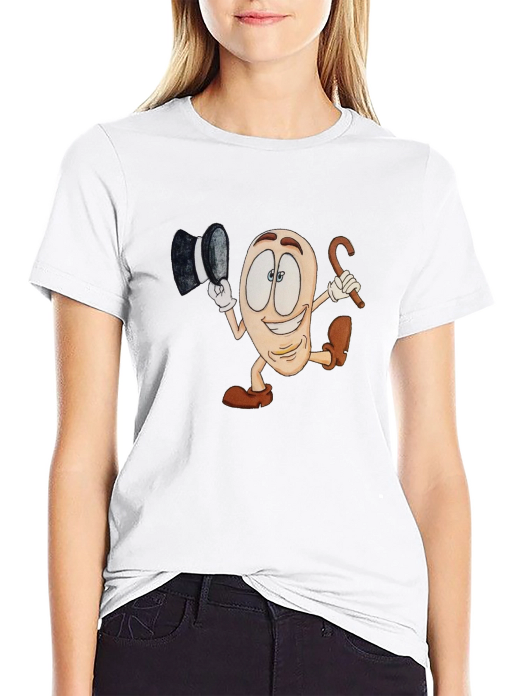 Cartoon Bean Character Black T-Shirt