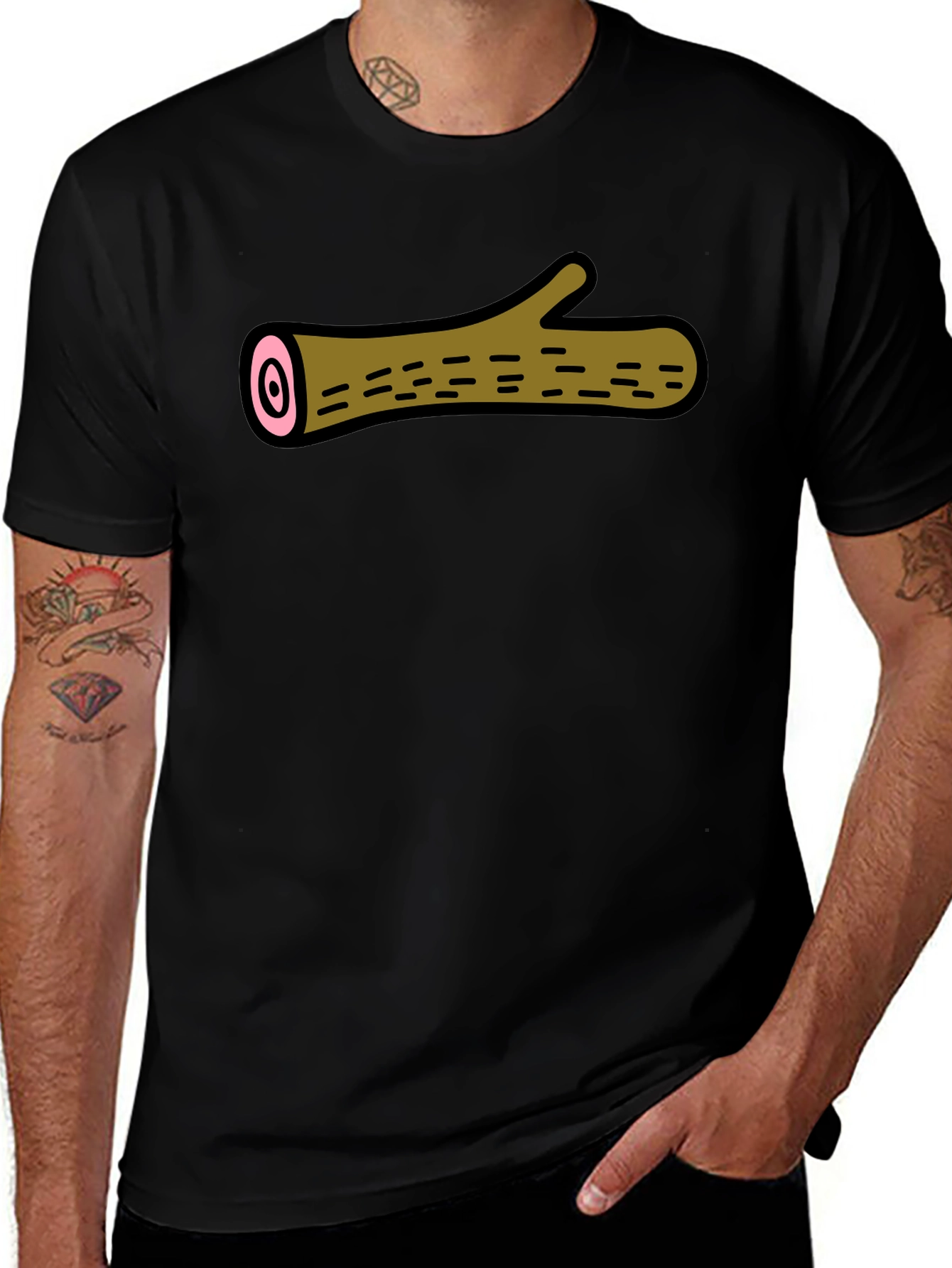 Funny Log Graphic Tee - Black Cotton T-Shirt