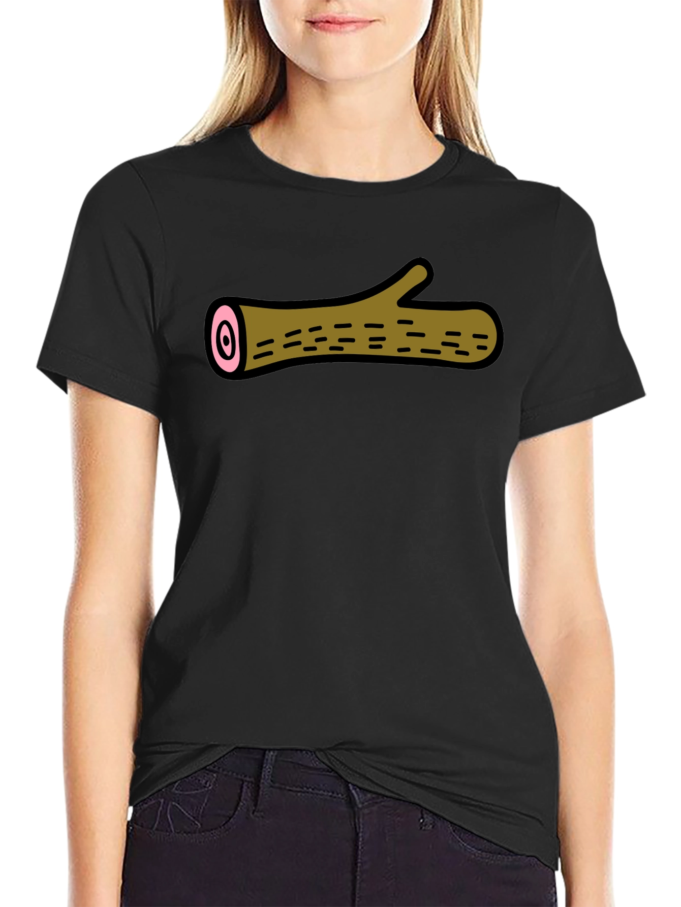 Funny Log Graphic Tee - Black Cotton T-Shirt