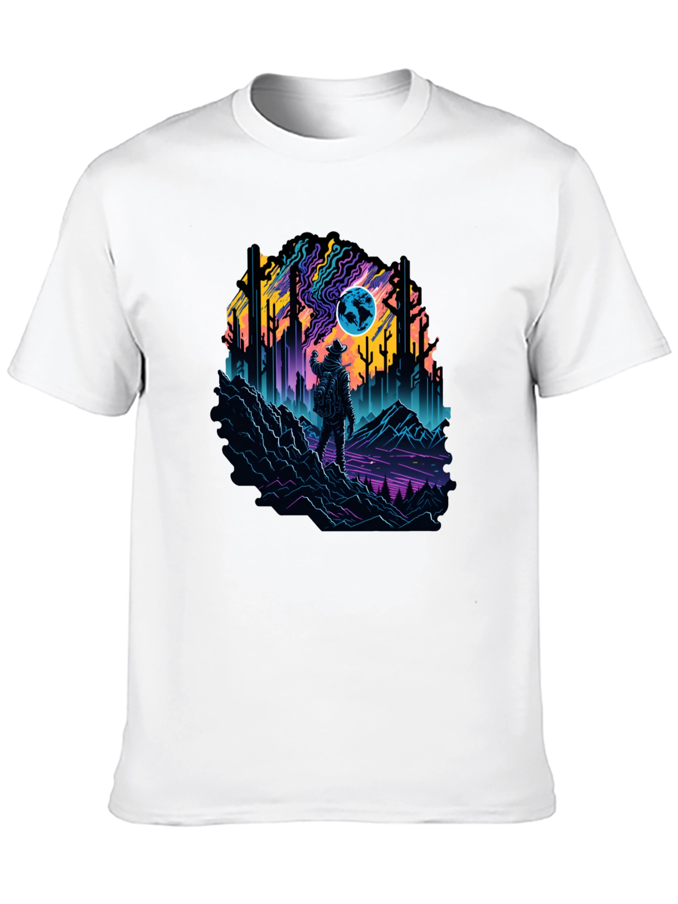 Retro Explorer Graphic Tee - Black Cotton Blend