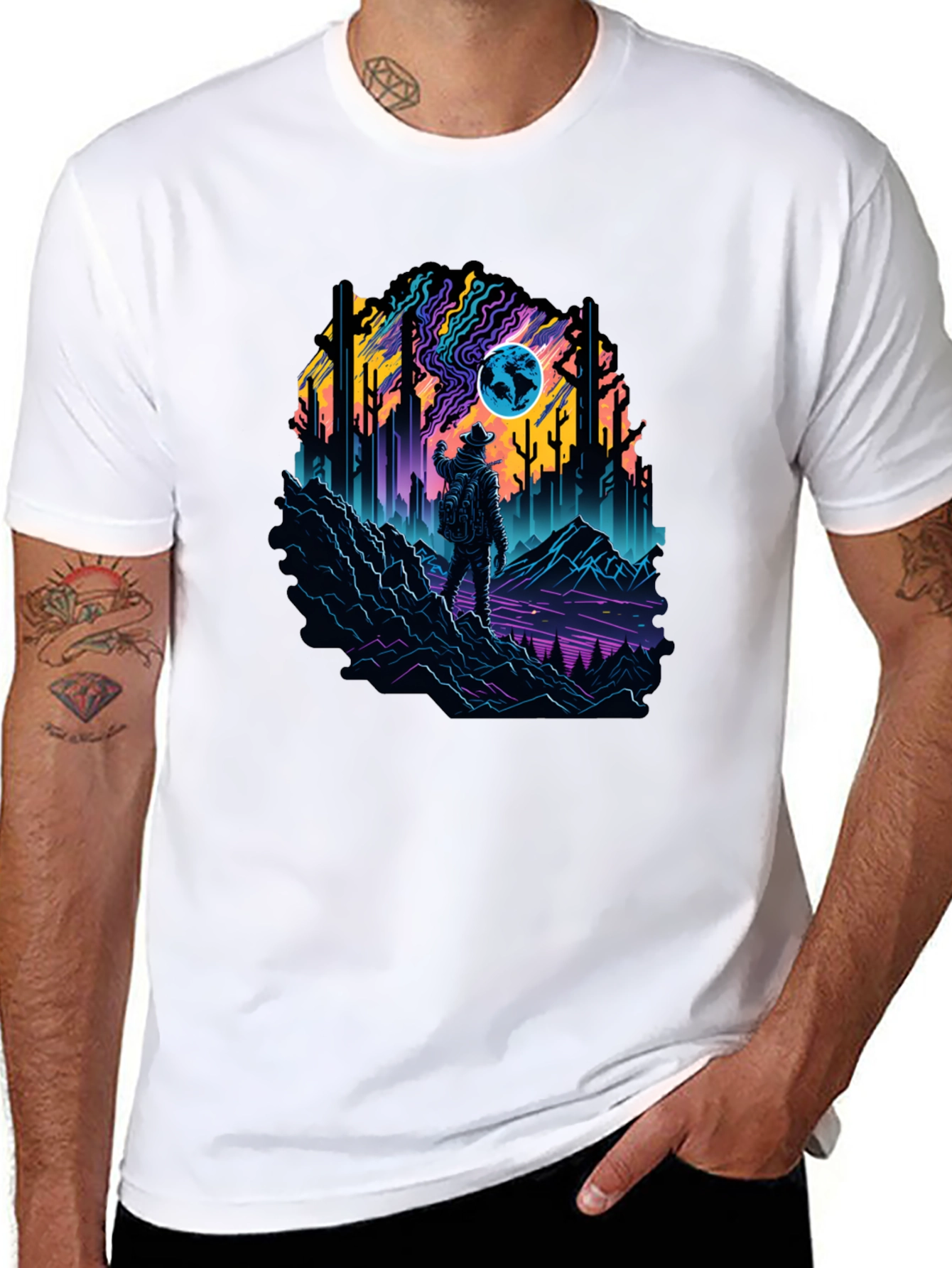 Retro Explorer Graphic Tee - Black Cotton Blend