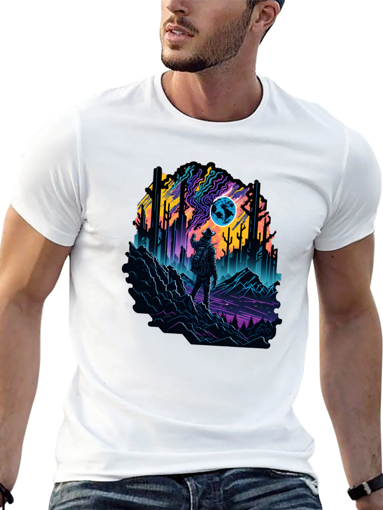 Retro Explorer Graphic Tee - Black Cotton Blend