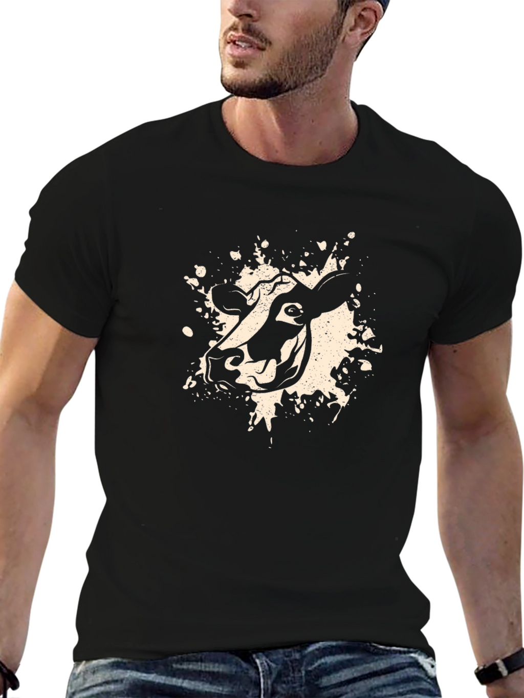Black T-Shirt with Cow Graphic
