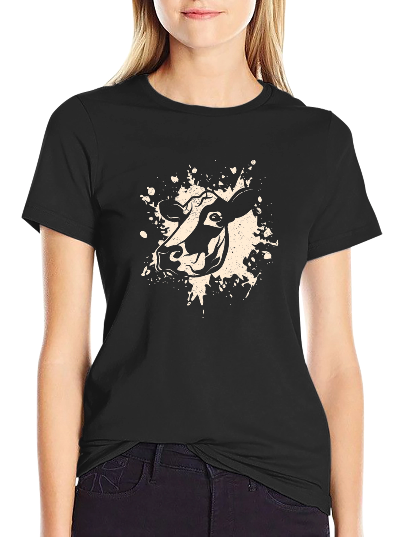 Black T-Shirt with Cow Graphic