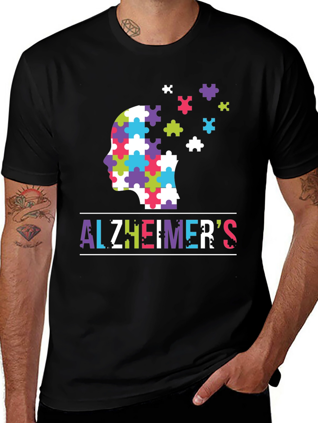 Alzheimers Awareness Puzzle Piece Brain T-Shirt