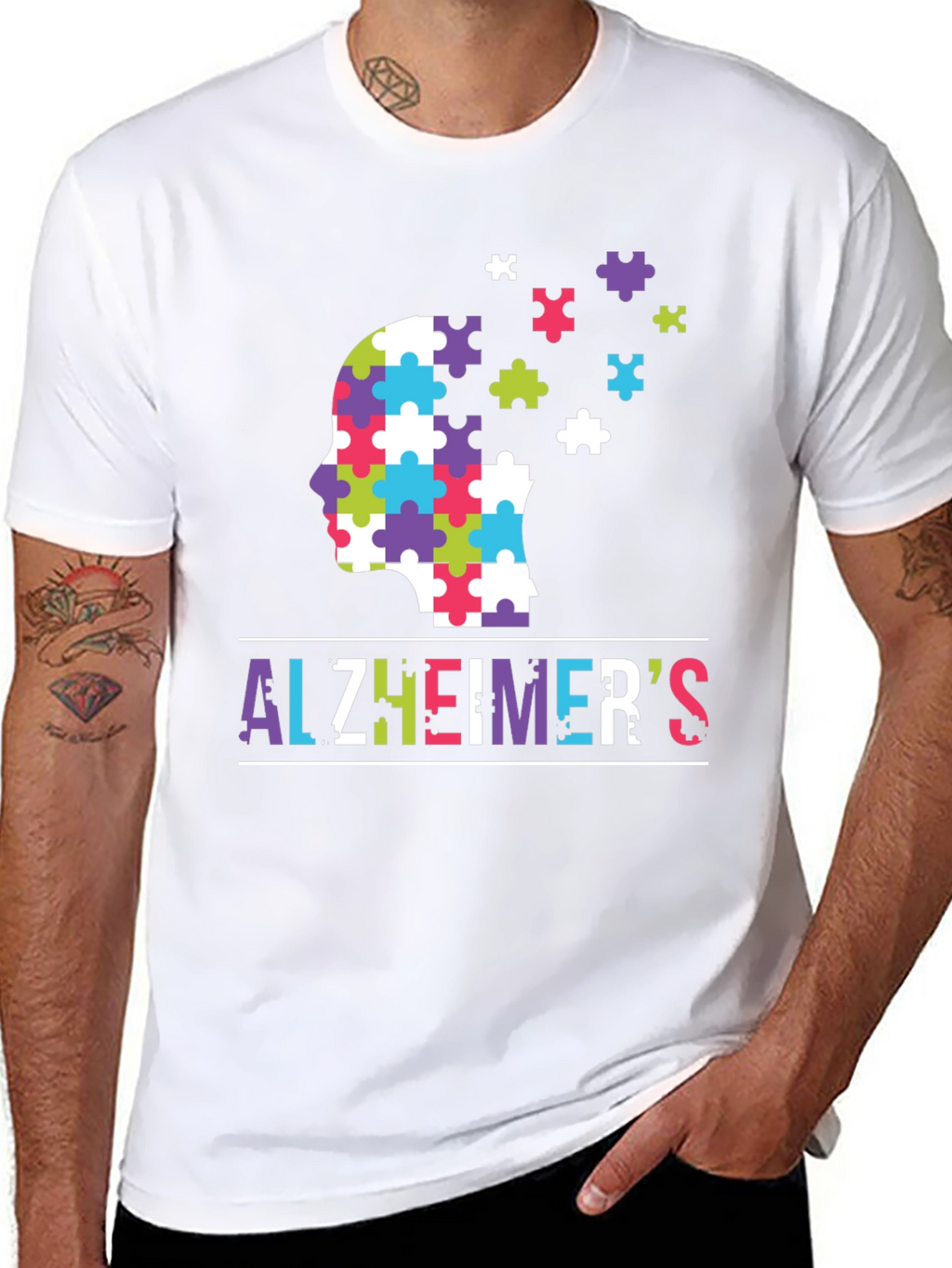 Alzheimers Awareness Puzzle Piece Brain T-Shirt