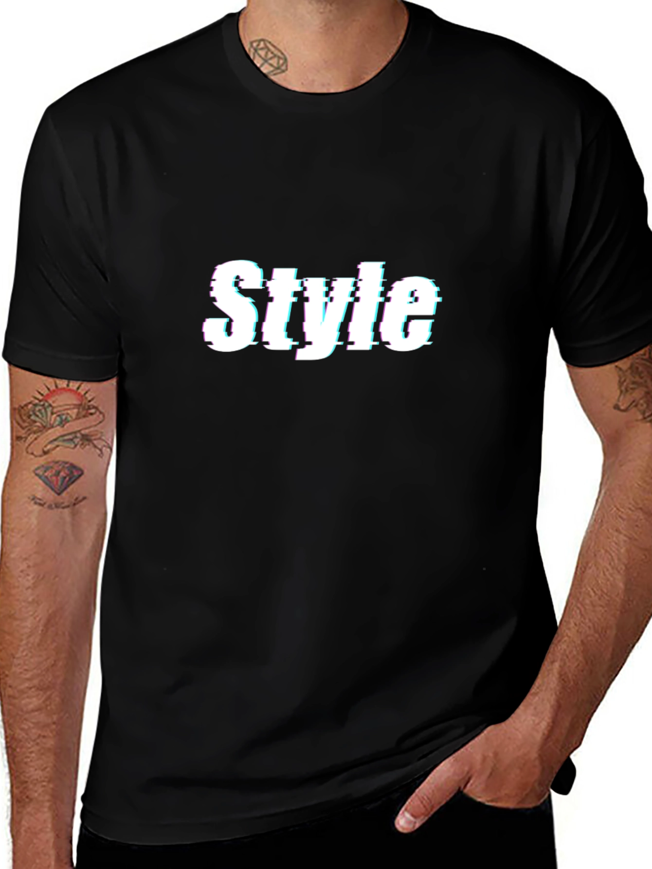 Stylish Glitch Style Black T-Shirt