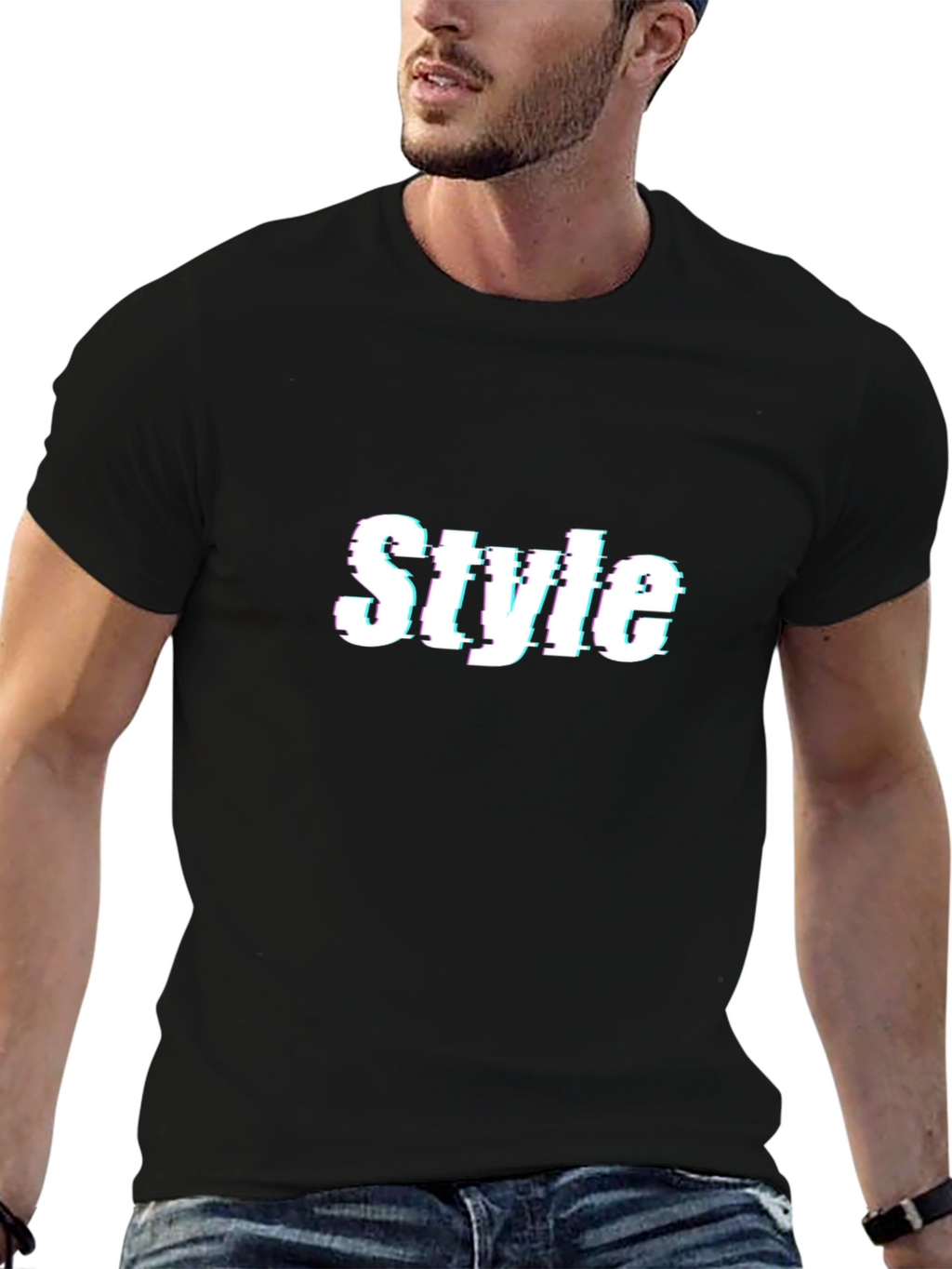 Stylish Glitch Style Black T-Shirt