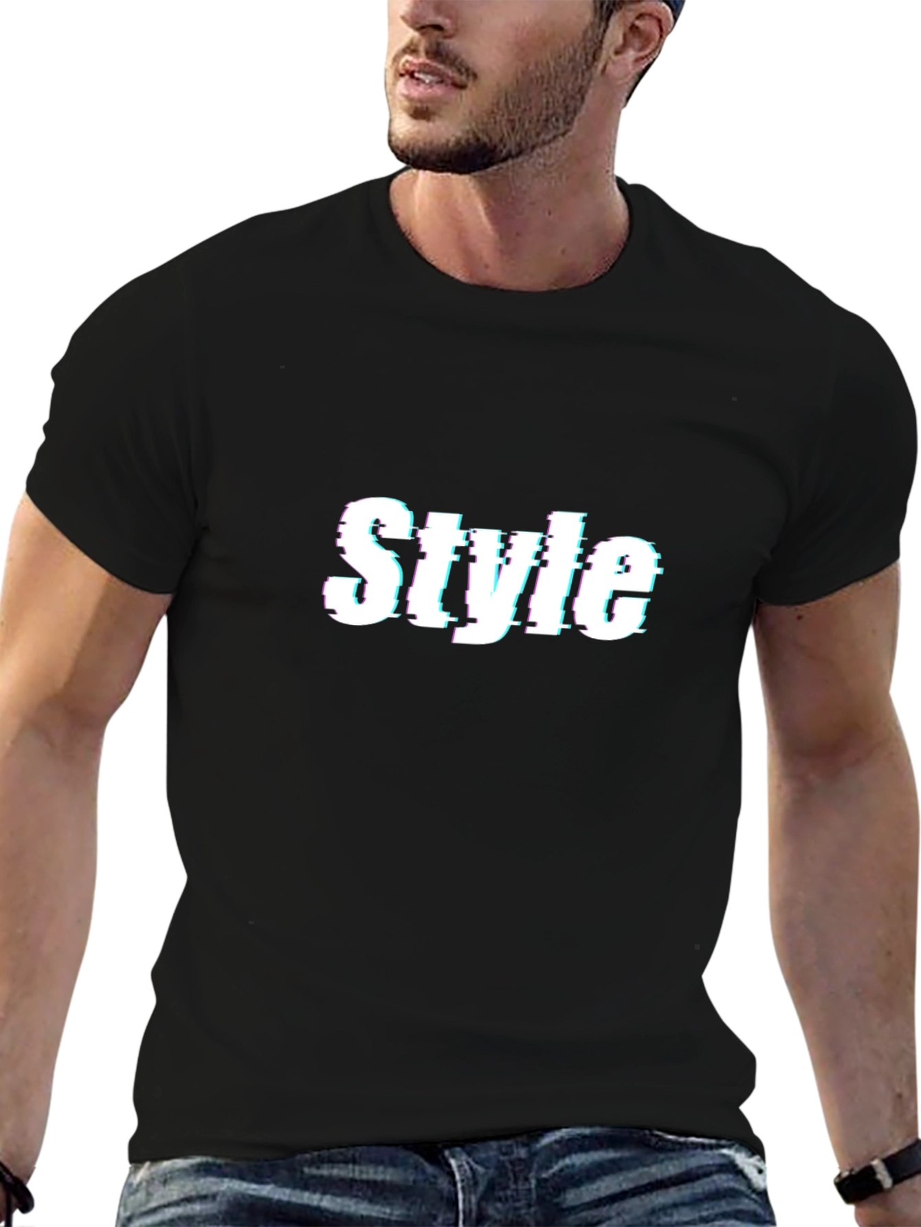 Stylish Glitch Style Black T-Shirt