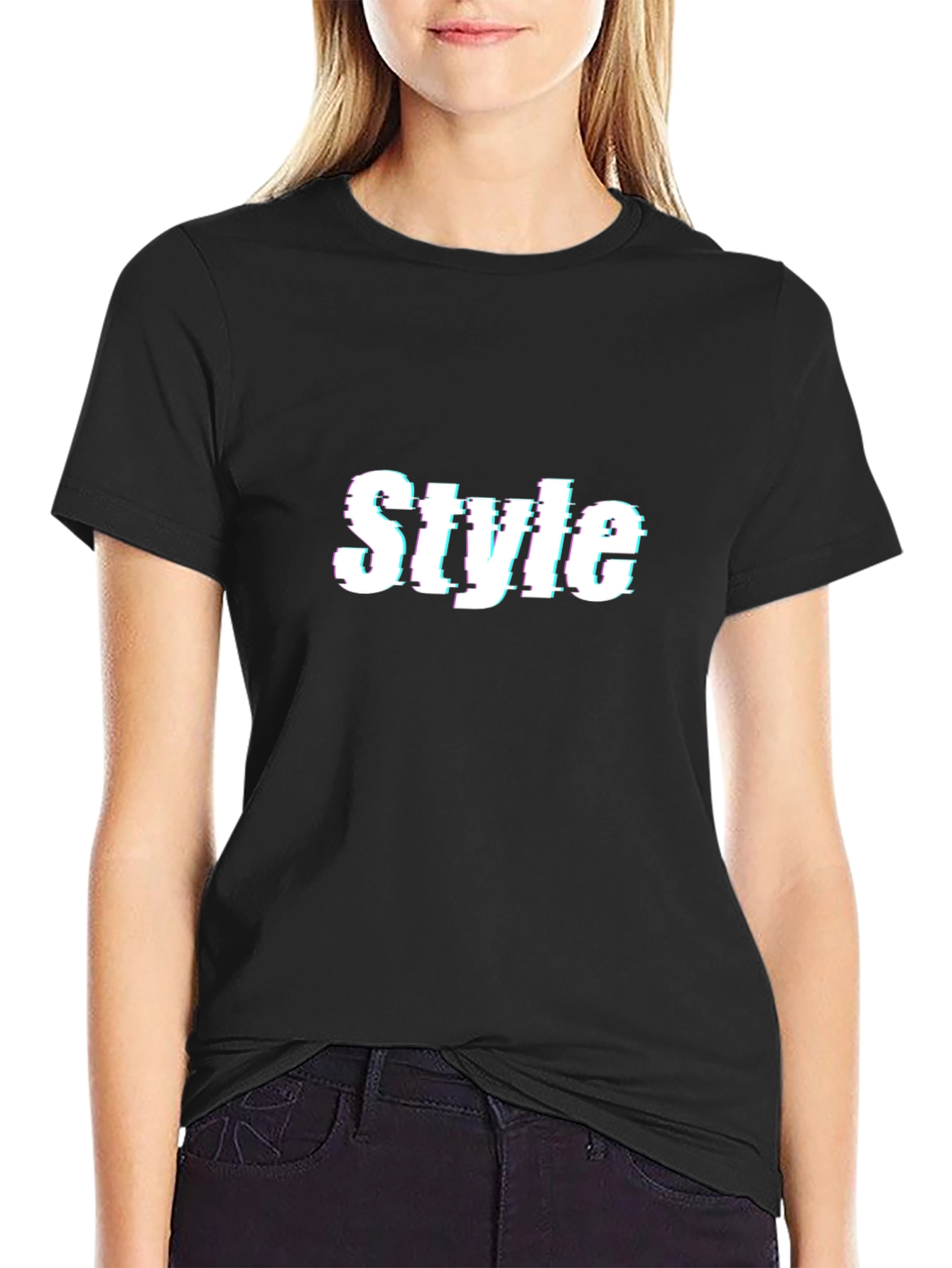 Stylish Glitch Style Black T-Shirt