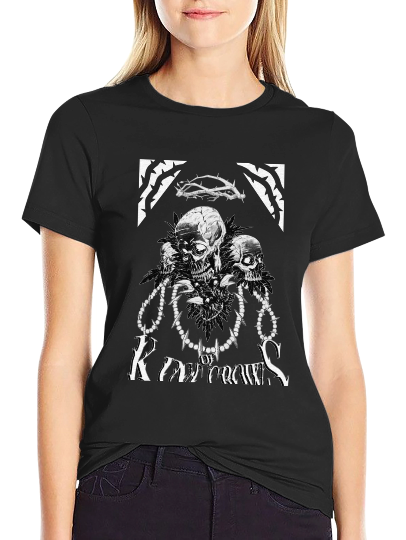 Skull Crown Graphic Tee - Dark Aesthetic T-Shirt