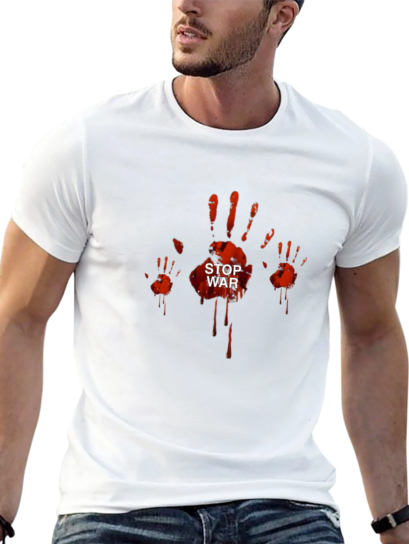 Stop War Graphic Tee - Bloody Handprint Design