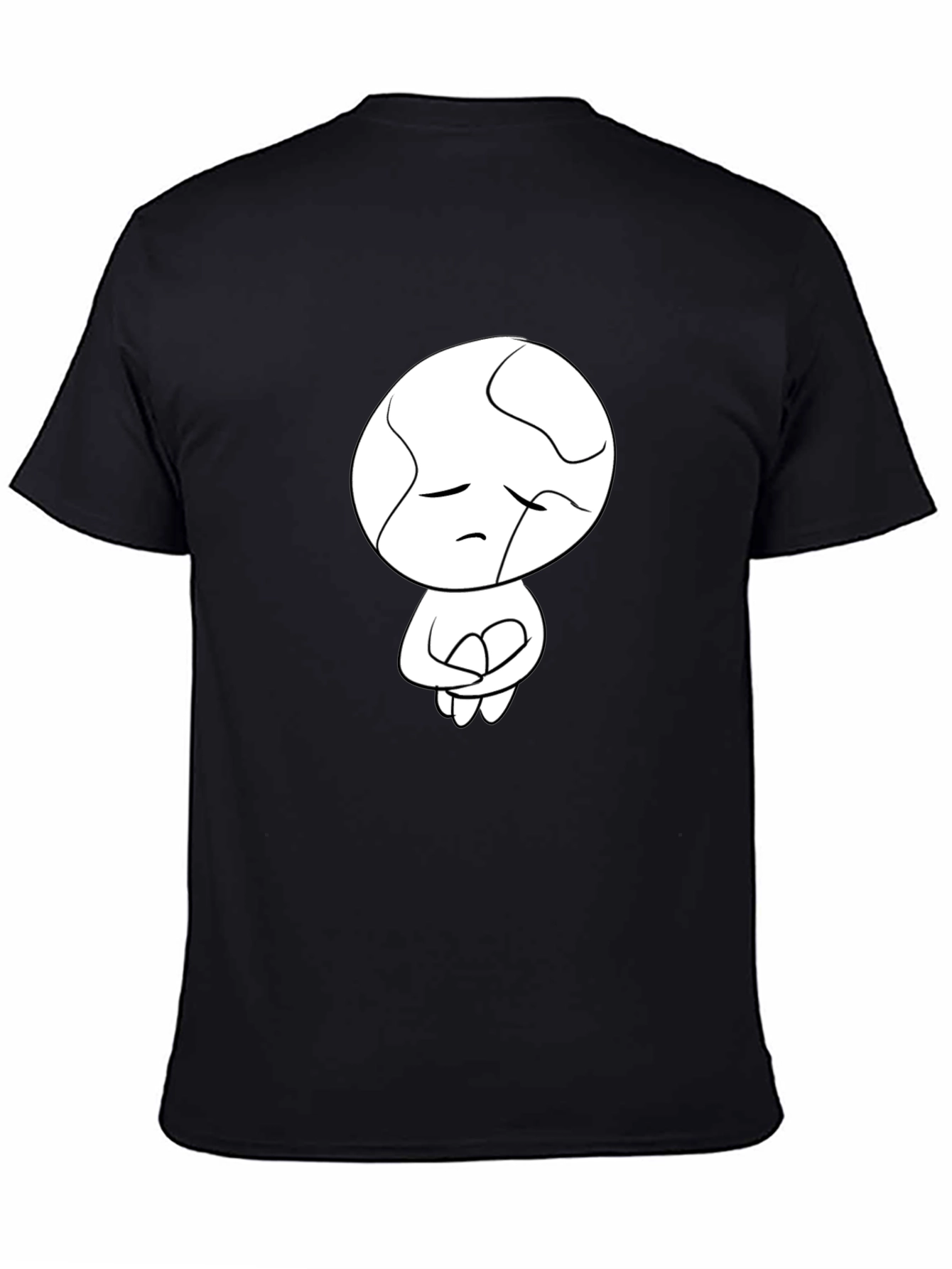 Unique Graphic Tee - Sad Abstract Character Print - Black