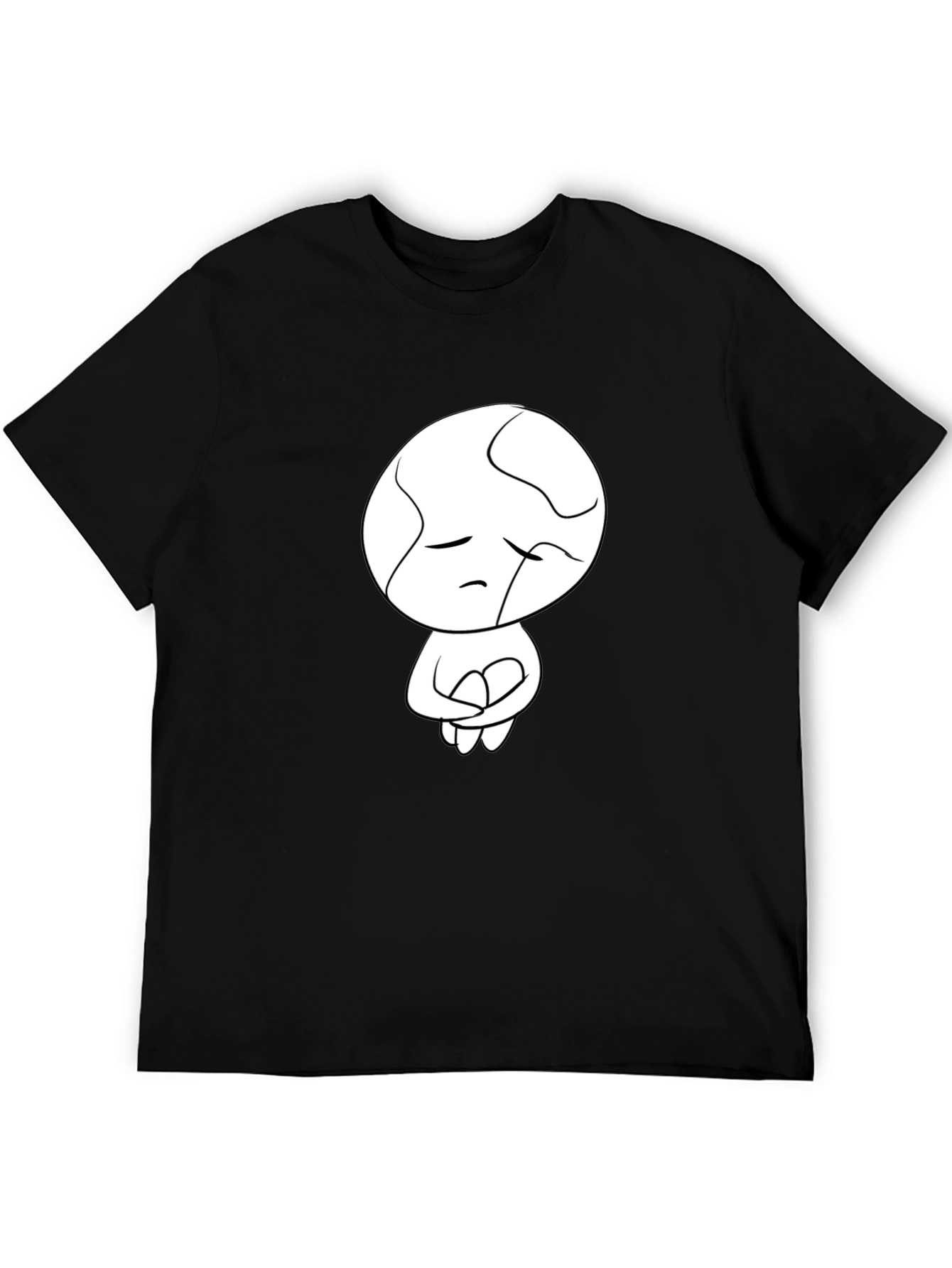 Unique Graphic Tee - Sad Abstract Character Print - Black