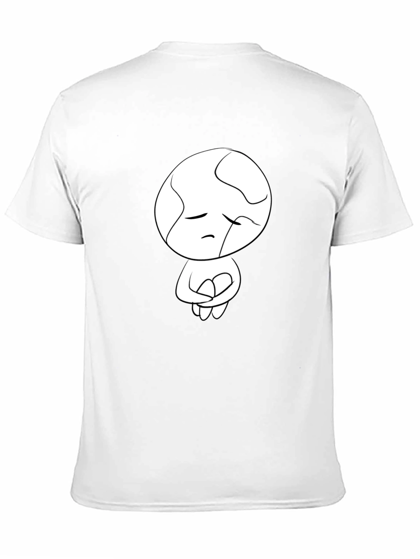Unique Graphic Tee - Sad Abstract Character Print - Black