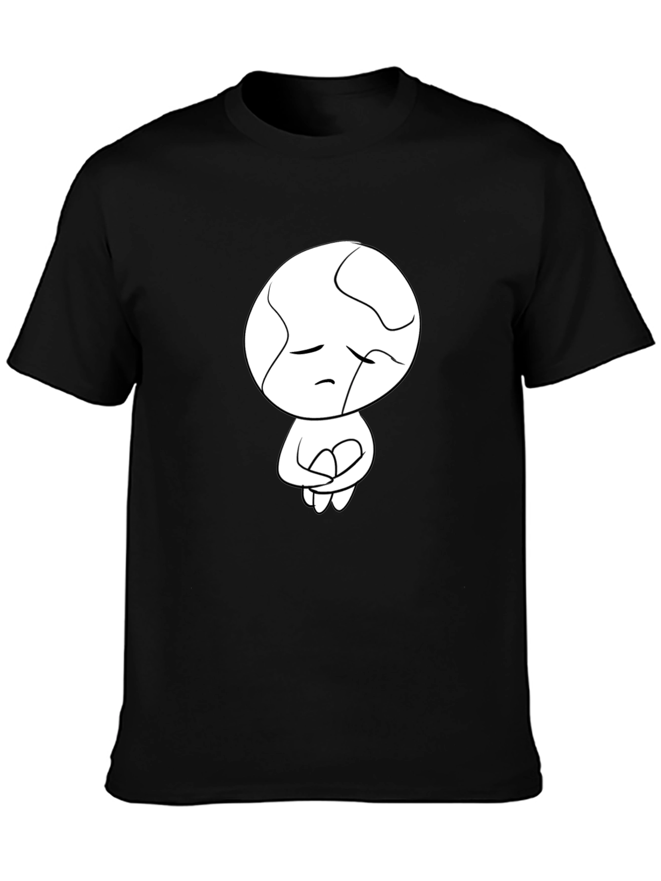 Unique Graphic Tee - Sad Abstract Character Print - Black