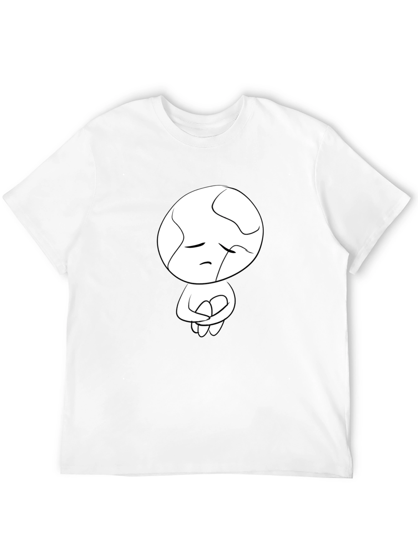 Unique Graphic Tee - Sad Abstract Character Print - Black