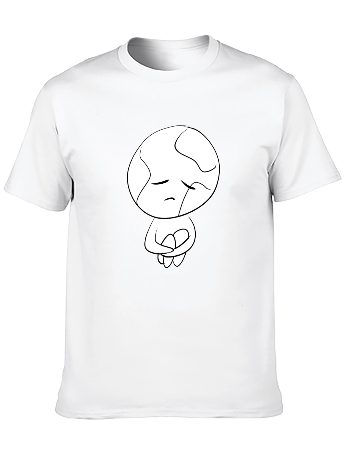 Unique Graphic Tee - Sad Abstract Character Print - Black