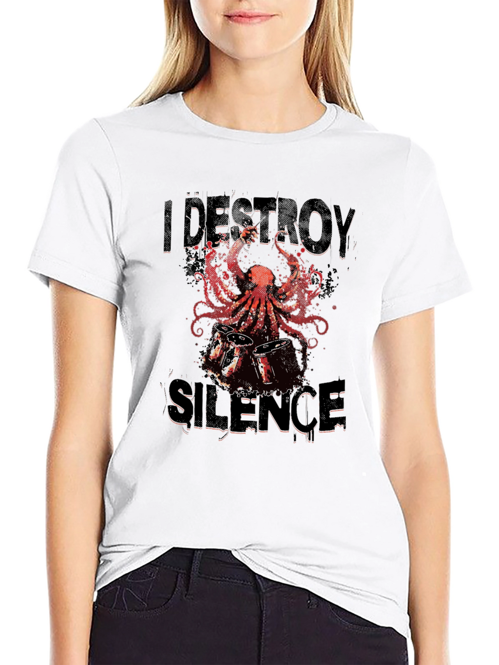 I Destroy Silence Octopus Drummer Graphic Tee