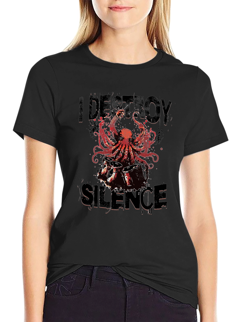 I Destroy Silence Octopus Drummer Graphic Tee