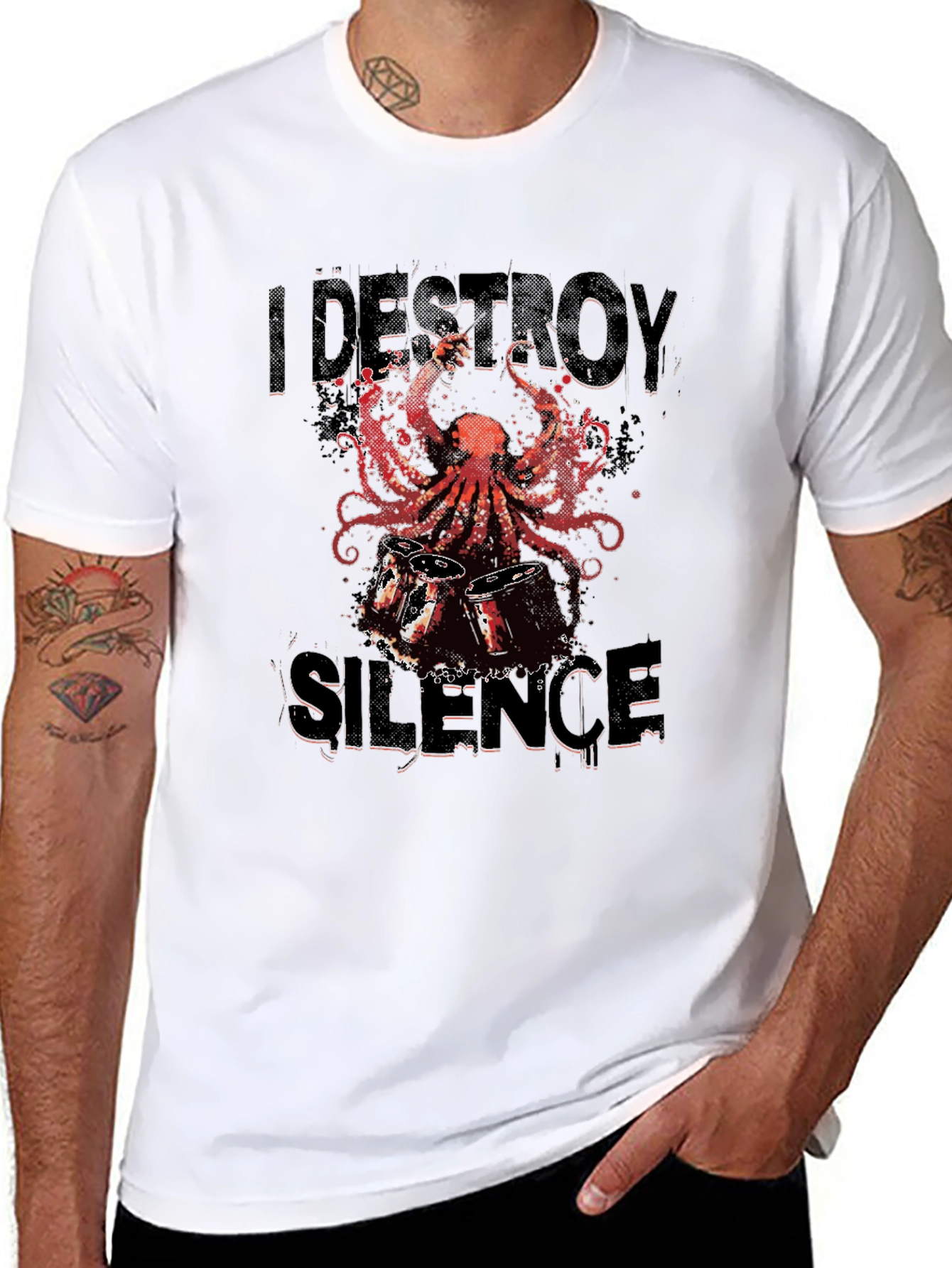 I Destroy Silence Octopus Drummer Graphic Tee
