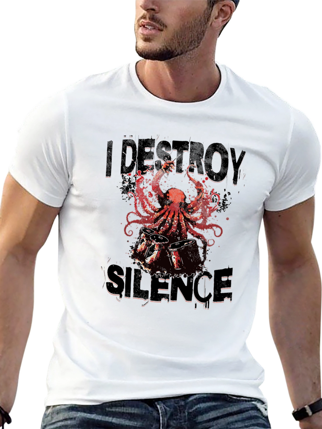 I Destroy Silence Octopus Drummer Graphic Tee