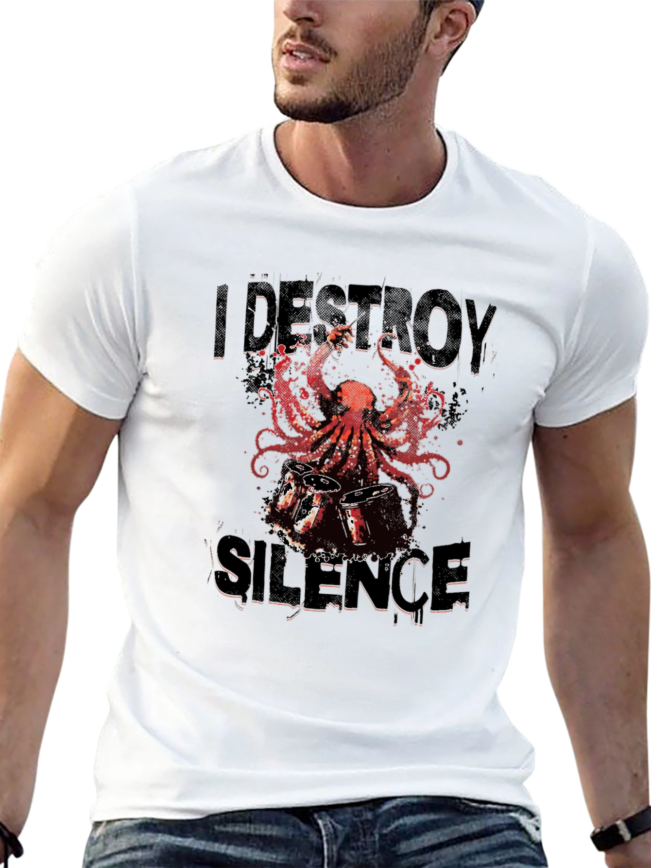 I Destroy Silence Octopus Drummer Graphic Tee
