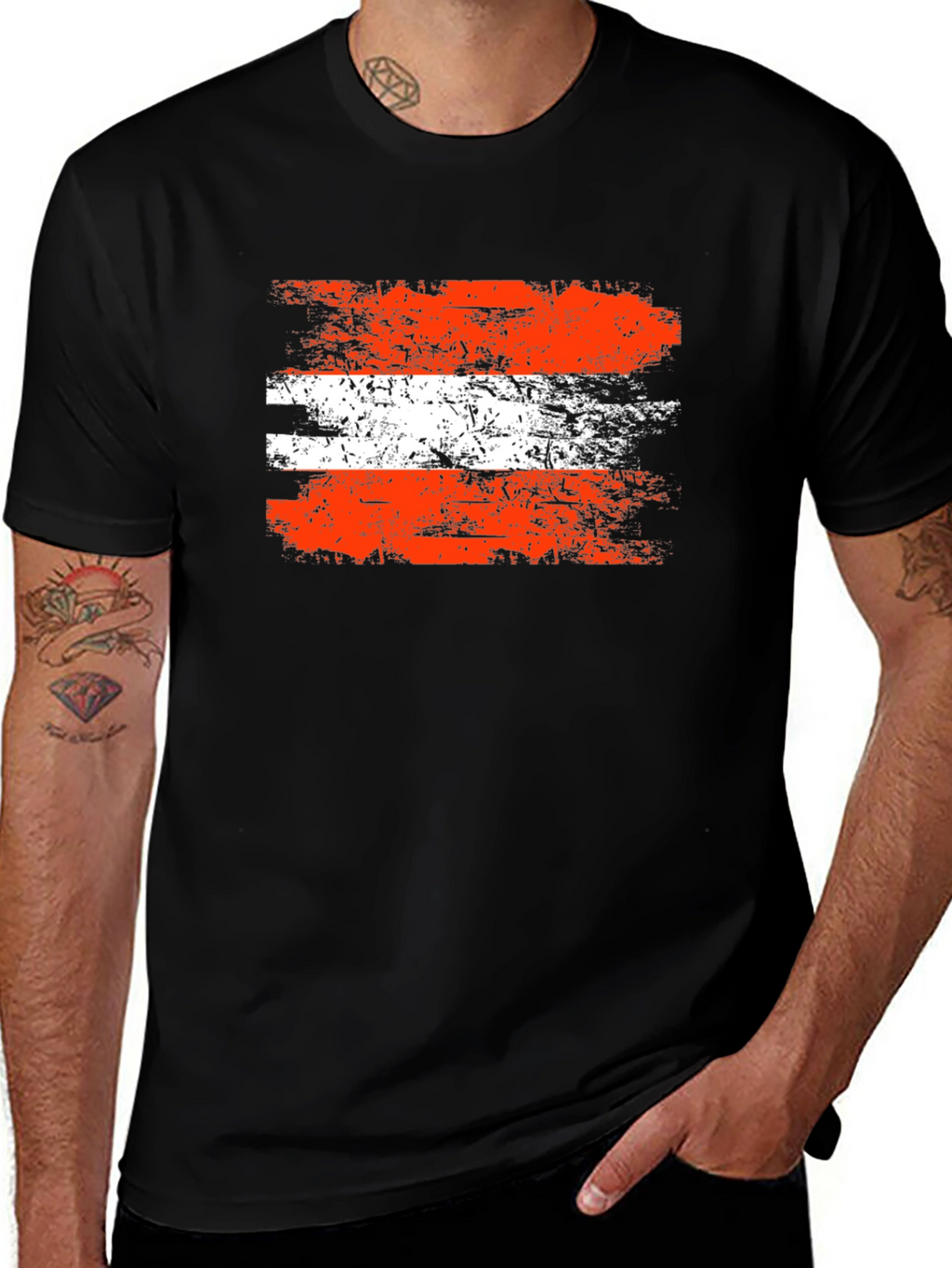 Distressed Austria Flag Graphic Tee - Black