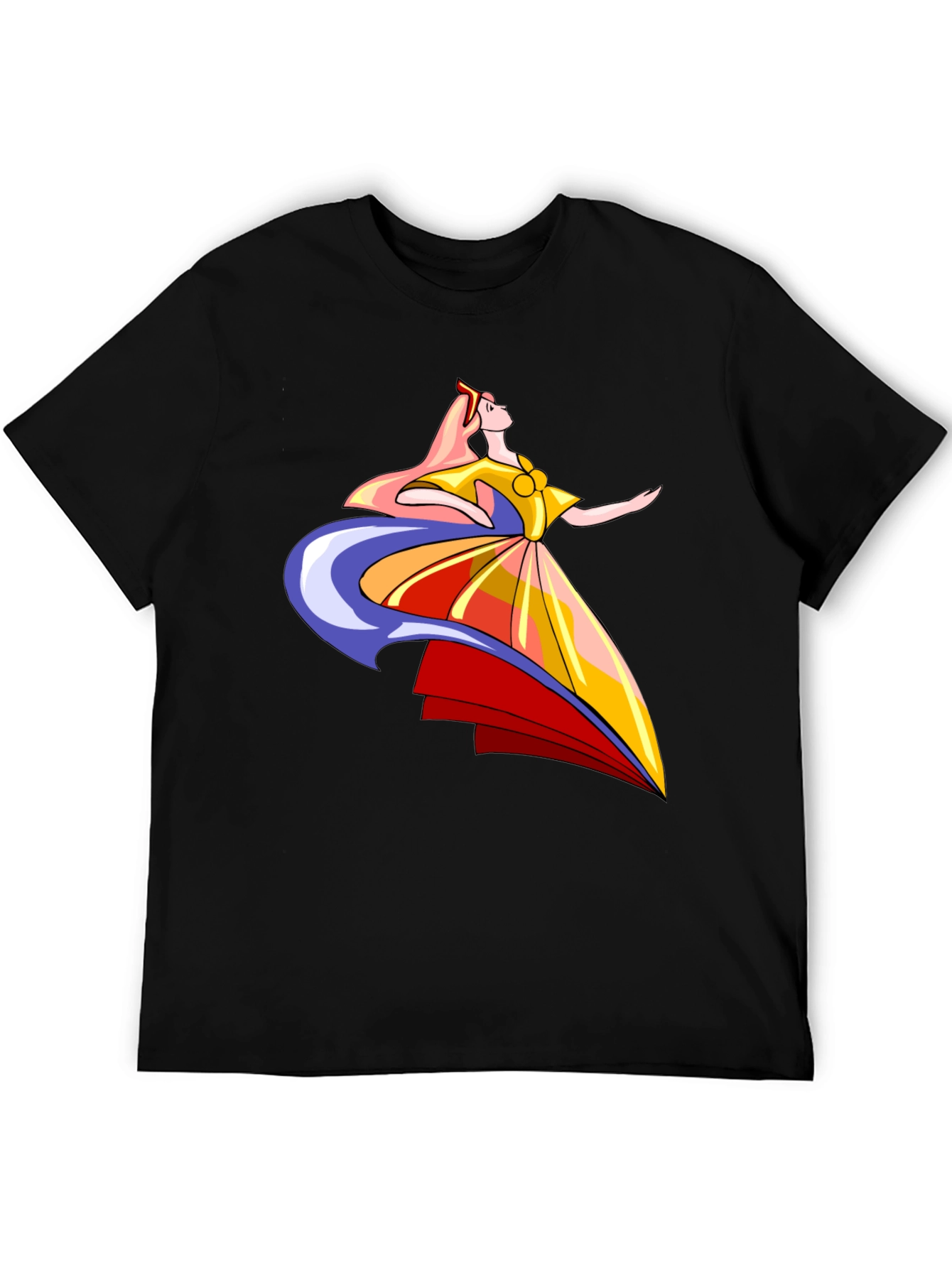 Elegant Cartoon Woman Graphic T-Shirt - Black