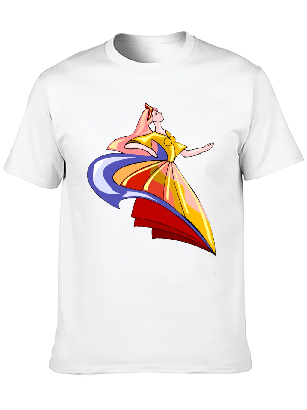 Elegant Cartoon Woman Graphic T-Shirt - Black