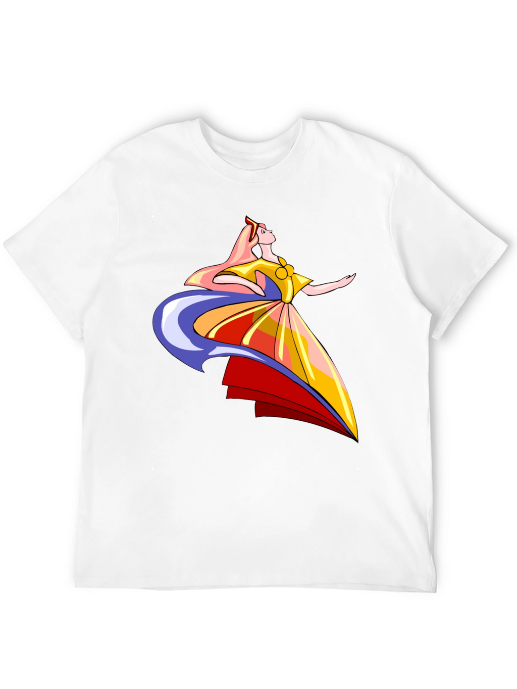 Elegant Cartoon Woman Graphic T-Shirt - Black