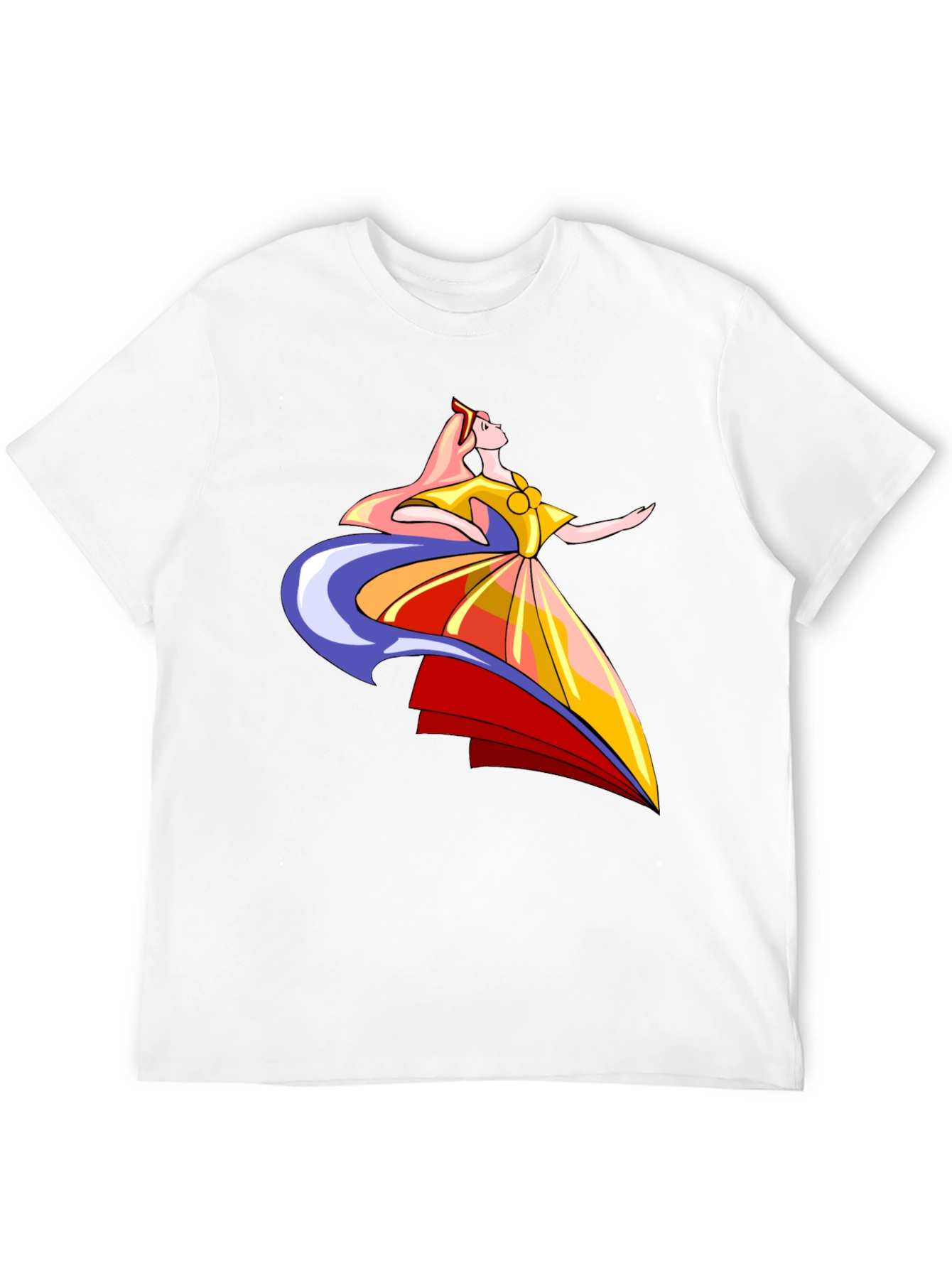 Elegant Cartoon Woman Graphic T-Shirt - Black