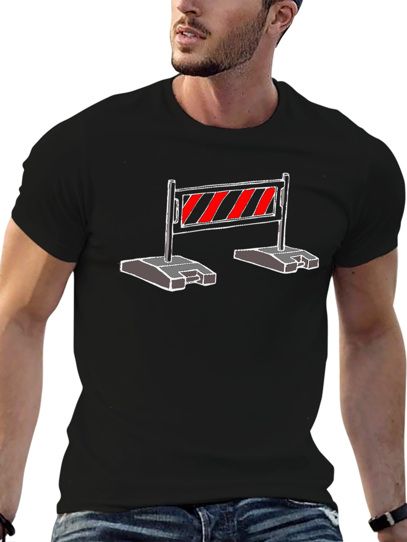 Construction Barrier Graphic Tee - Black Cotton Shirt