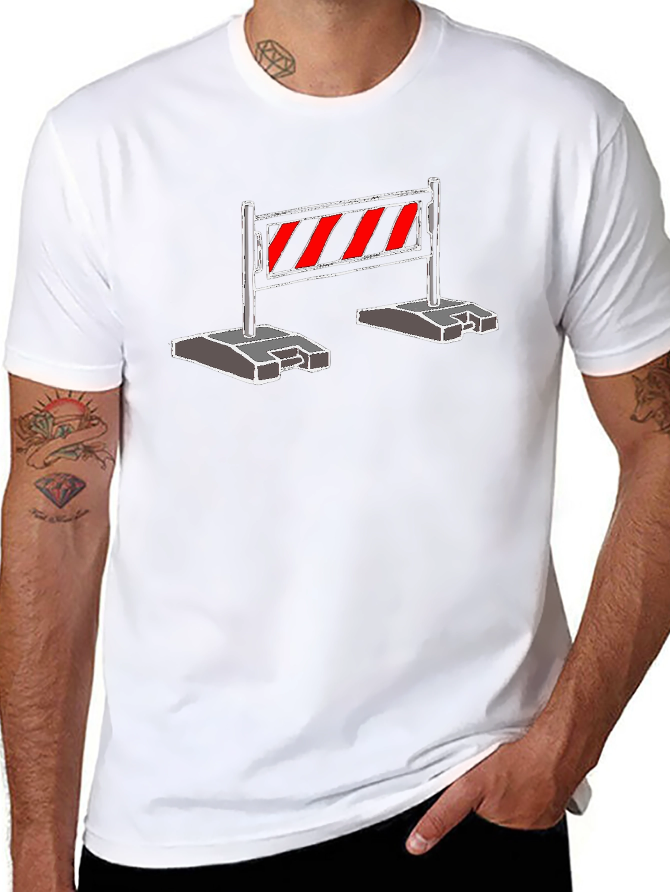 Construction Barrier Graphic Tee - Black Cotton Shirt