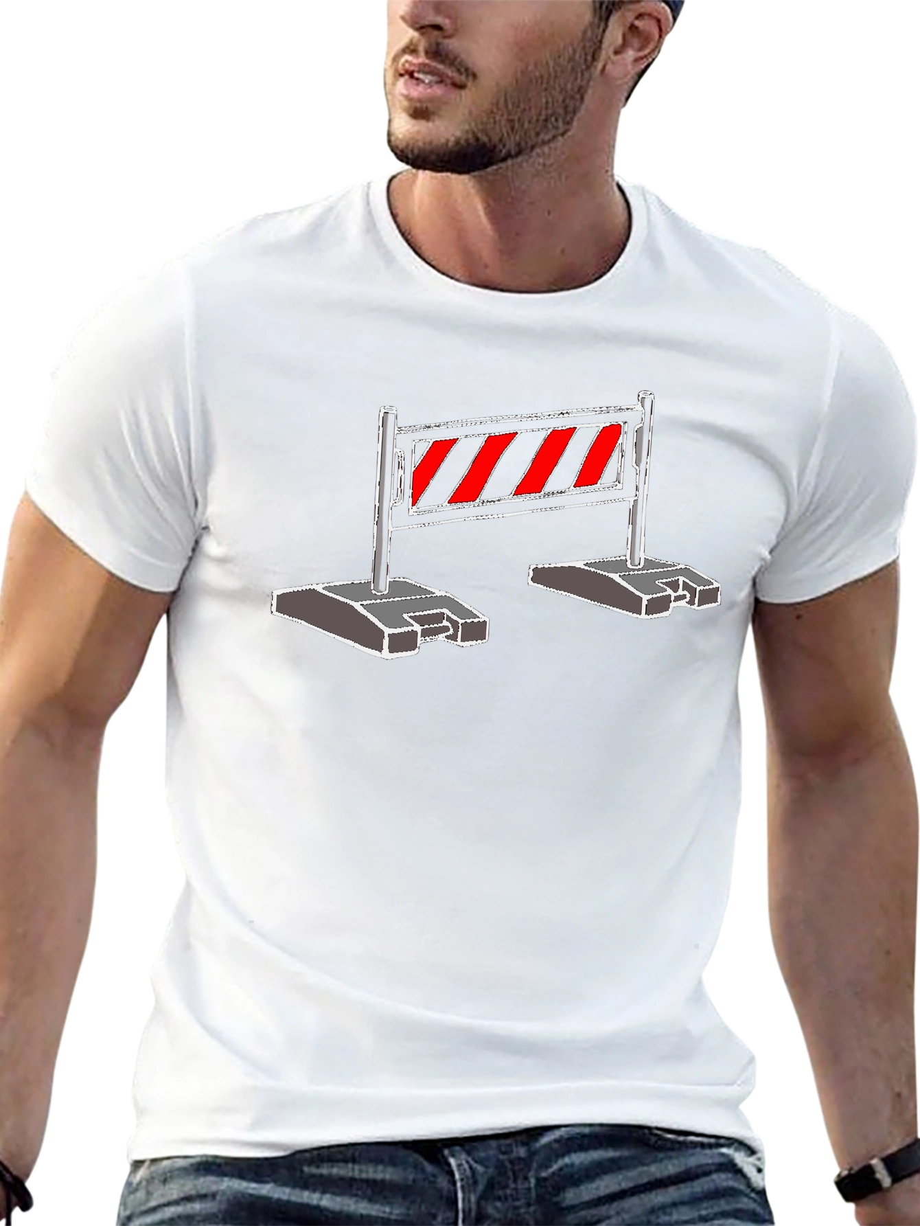 Construction Barrier Graphic Tee - Black Cotton Shirt