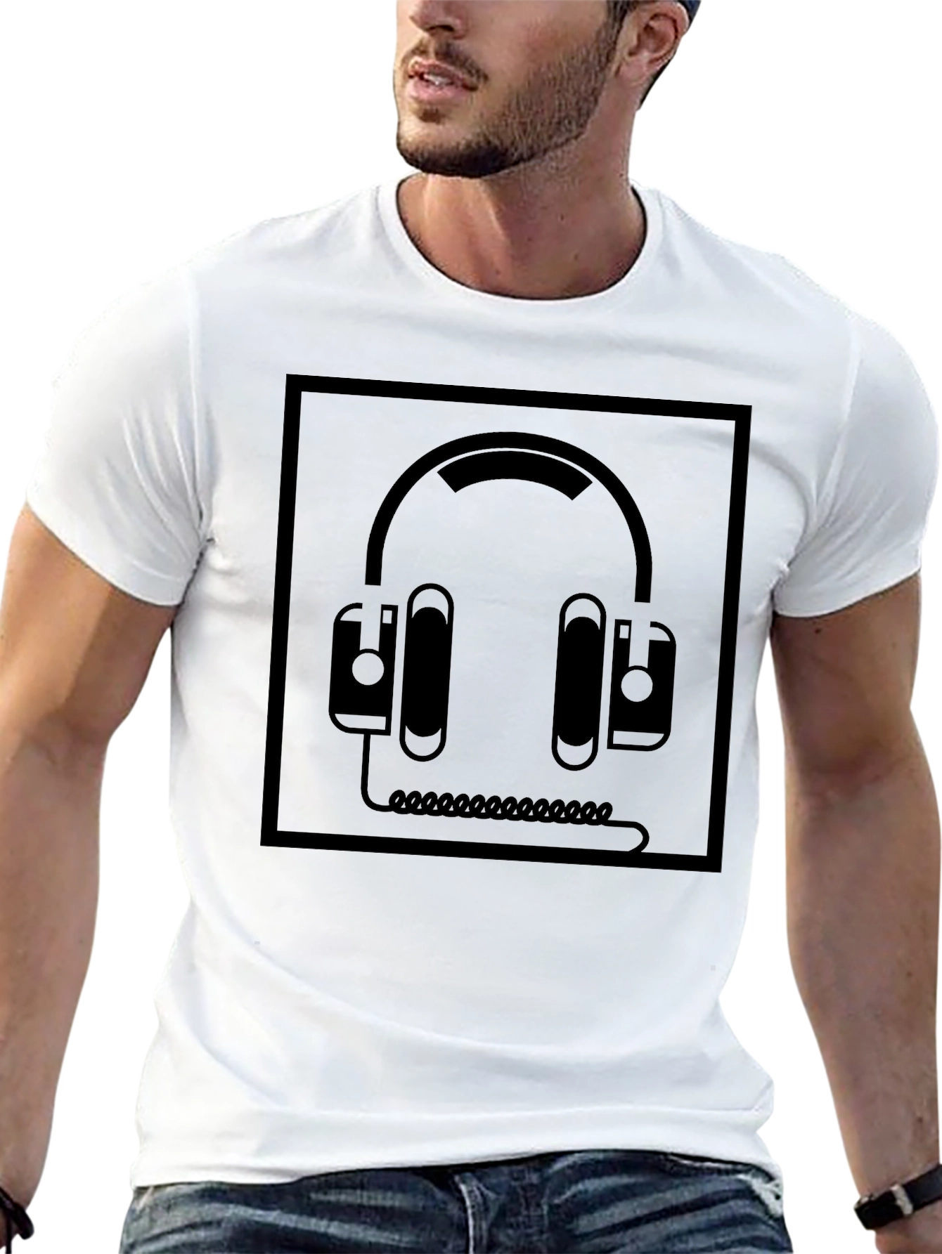Black Graphic Tee - Headphone Design