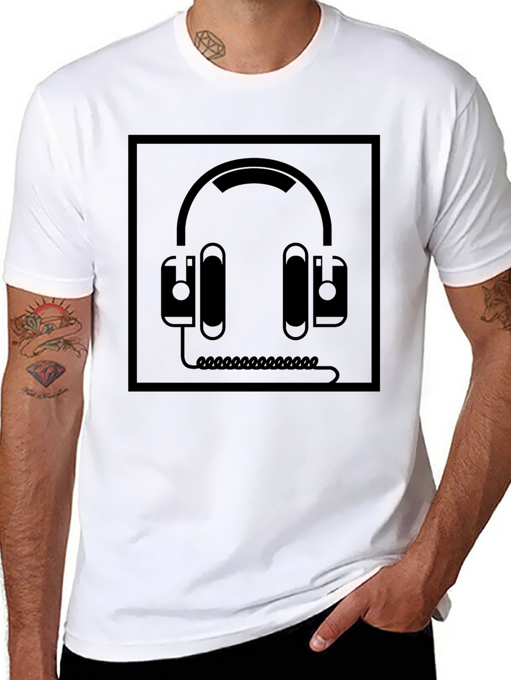 Black Graphic Tee - Headphone Design