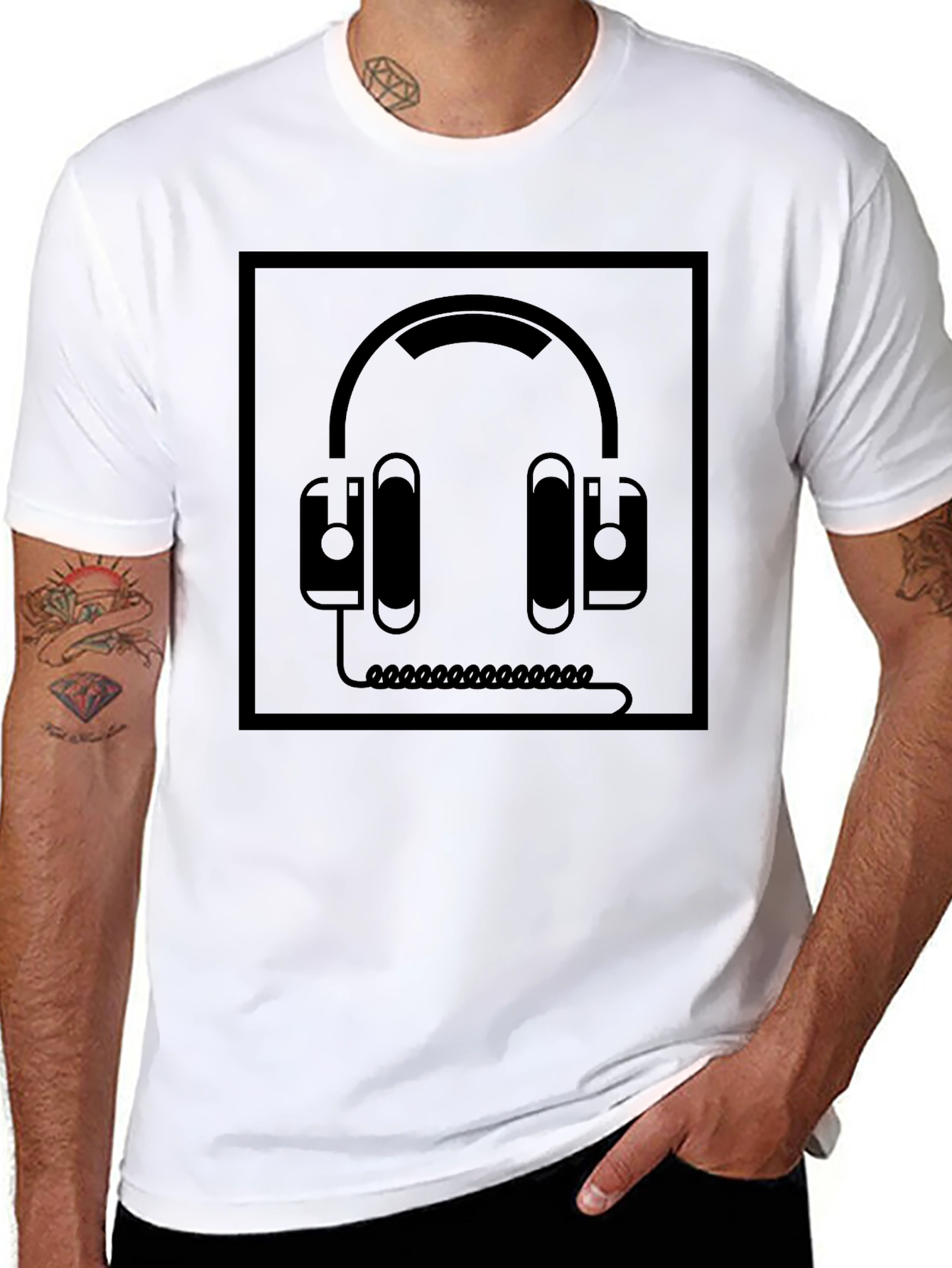 Black Graphic Tee - Headphone Design