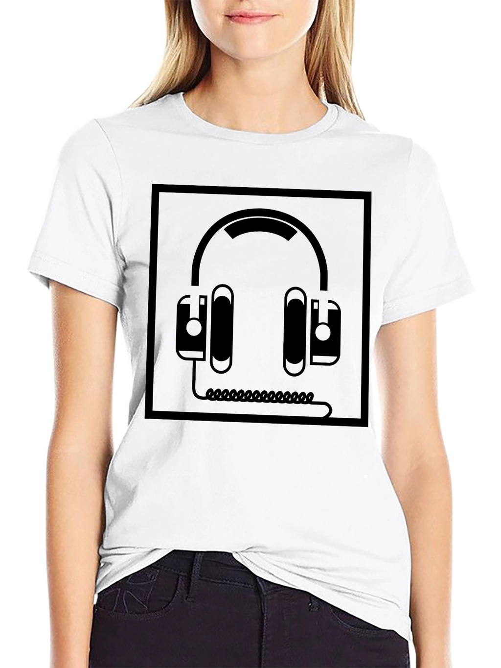 Black Graphic Tee - Headphone Design