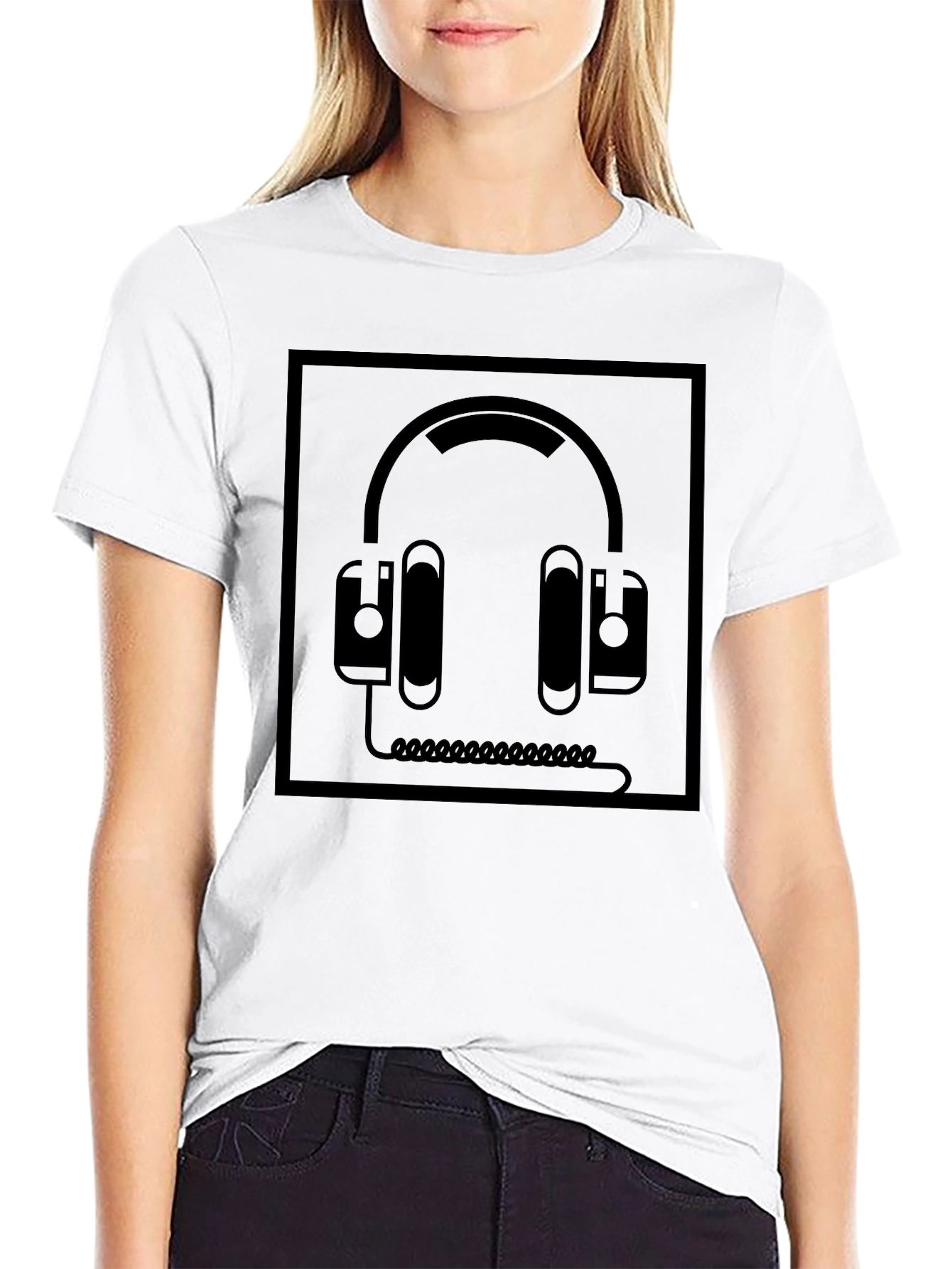 Black Graphic Tee - Headphone Design