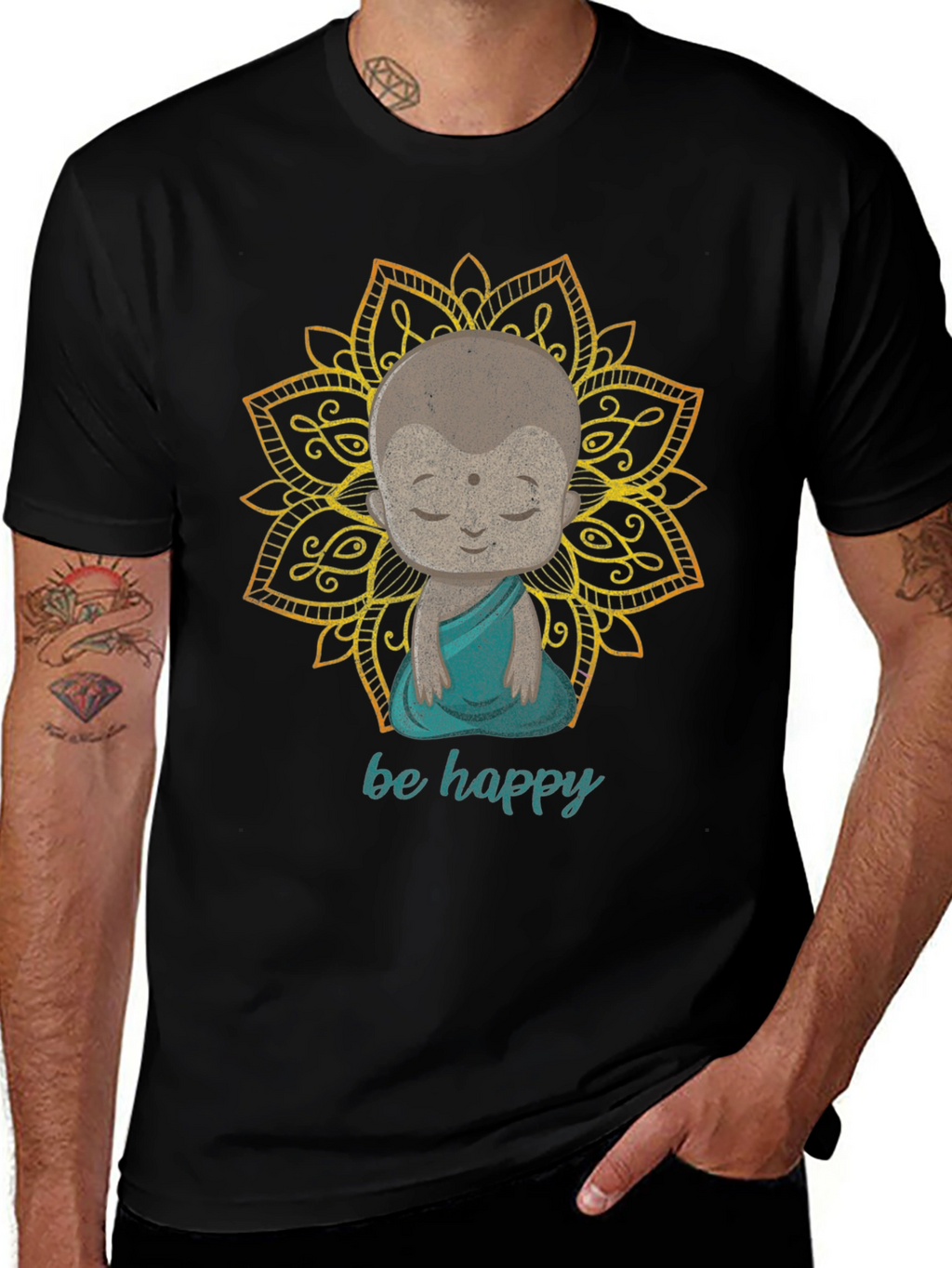 Be Happy Buddha Graphic Tee - Black