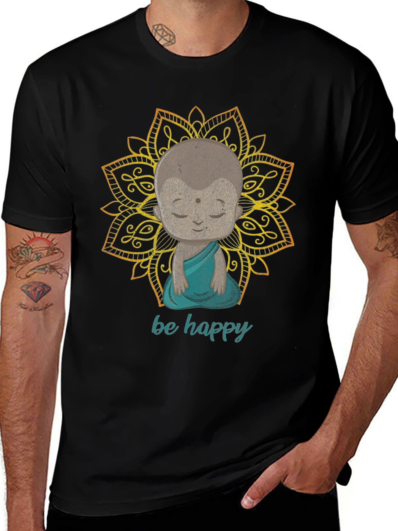 Be Happy Buddha Graphic Tee - Black