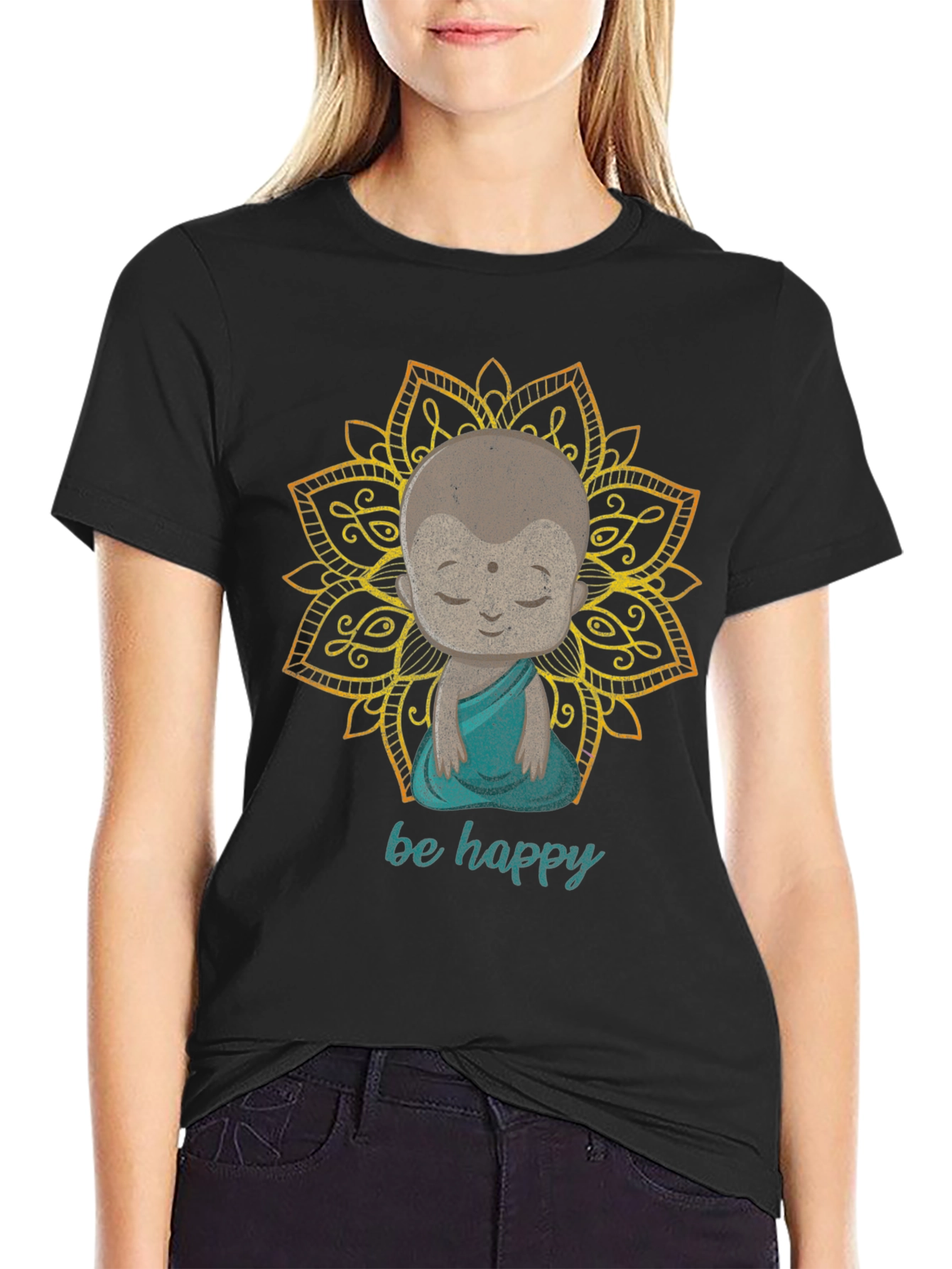Be Happy Buddha Graphic Tee - Black